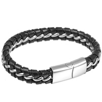 Men Bracelet Stainless Steel with Cowhide for man 12mm Sold Per Approx 8.2 Inch Strand