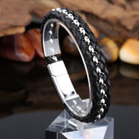 Men Bracelet, Stainless Steel, with Cowhide, for man, 14mm, Sold Per Approx 8.4 Inch Strand