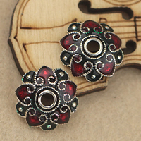 Thailand Sterling Silver, Flower, imitation cloisonne & enamel, 19x4mm, Hole:Approx 2.5mm, 10PCs/Lot, Sold By Lot