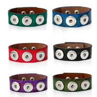 Chunk Button Armbånd, Zinc Alloy, med PU, platin farve forgyldt, flere farver til valg, nikkel, bly & cadmium fri, 24mm, Indvendig diameter:Ca. 6mm, Solgt Per Ca. 9 inch Strand