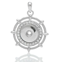 Snap Button Pendant, Brass, platinum color plated, with rhinestone, nickel, lead & cadmium free, 52x40mm, Hole:Approx 6mm, Inner Diameter:Approx 6mm, Sold By PC
