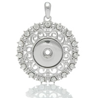 Snap Button Pendant, Brass, Flower, platinum color plated, with rhinestone & hollow, nickel, lead & cadmium free, 54x43mm, Hole:Approx 6mm, Inner Diameter:Approx 6mm, Sold By PC