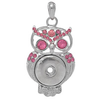 Snap Button Pendant, Brass, Owl, platinum color plated, with rhinestone, nickel, lead & cadmium free, 62x31mm, Hole:Approx 8x4mm, Inner Diameter:Approx 6mm, Sold By PC