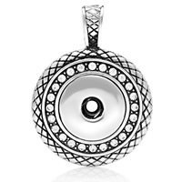 Snap Button Pendant, Tibetan Style, Flat Round, antique silver color plated, with rhinestone, nickel, lead & cadmium free, 46x35mm, Hole:Approx 6mm, Inner Diameter:Approx 6mm, Sold By PC
