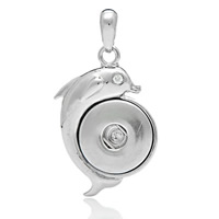 Snap Button Pendant, Brass, Dolphin, platinum color plated, with rhinestone, nickel, lead & cadmium free, 48x26x5.80mm, Hole:Approx 6mm, Inner Diameter:Approx 6mm, Sold By PC