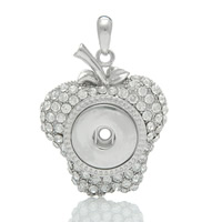 Snap Button Pendant, Brass, Apple, platinum color plated, with rhinestone, nickel, lead & cadmium free, 53x37x9mm, Hole:Approx 6mm, Inner Diameter:Approx 6mm, Sold By PC