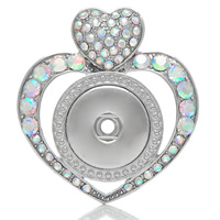Snap Button Pendant Brass Heart platinum color plated with rhinestone nickel lead & cadmium free Approx 6mm Inner Approx 6mm Sold By PC