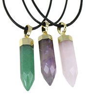 Natural Gemstone Necklace with PU Leather & Brass with 2lnch extender chain pendulum plated nickel lead & cadmium free Sold Per Approx 17 Inch Strand