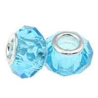 European Crystal Beads, Rondelle, sterling silver double core without troll, Aquamarine, 14x8mm, Hole:Approx 5mm, 20PCs/Bag, Sold By Bag