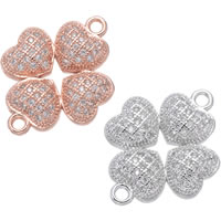 Cubic Zirconia Micro Pave Brass Connector, Four Leaf Clover, plated, micro pave cubic zirconia & 1/1 loop, more colors for choice, nickel, lead & cadmium free, 14x19mm, Hole:Approx 1.2mm, 5PCs/Lot, Sold By Lot