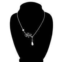 Iron Necklaces with ABS Plastic Pearl & Zinc Alloy with 5cm extender chain Leaf platinum color plated twist oval chain nickel lead & cadmium free Sold Per Approx 17.5 Inch Strand