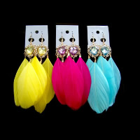 Fashion Feather Earring, with Resin, brass earring hook, gold color plated, more colors for choice, nickel, lead & cadmium free, 110mm, 10Pairs/Lot, Sold By Lot