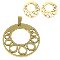 Fashion Stainless Steel Jewelry Sets, pendant & earring, Donut, gold color plated, hollow, 29x29x2mm, 15.5x12.5mm, Hole:Approx 4x6.5mm, 10Sets/Lot, Sold By Lot