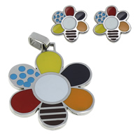 Enamel Stainless Steel Jewelry Set, pendant & earring, Flower, multi-colored, 31.5x38.5x2mm, 13.5x14x12.5mm, Hole:Approx 4x6mm, 10Sets/Lot, Sold By Lot