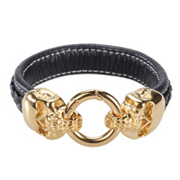 Men Bracelet, Cowhide, stainless steel clasp, 18K gold plated, for man, black, nickel, lead & cadmium free, 24mm, Sold Per Approx 8.9 Inch Strand
