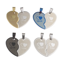 Stainless Steel Couple Pendants, Heart, word love you, plated, for couple, mixed colors, 19x30x2mm, Hole:Approx 4x8mm, 20Pairs/Bag, Sold By Bag