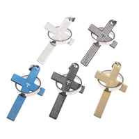 Stainless Steel Cross Pendants, Wrapped Cross, plated, Christian Jewelry, mixed colors, 30x52x1.50mm, Hole:Approx 4x8mm, 20PCs/Bag, Sold By Bag