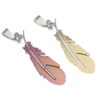 Stainless Steel Pendants Feather plated with rhinestone mixed colors Approx Sold By Bag