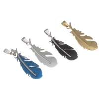 Stainless Steel Pendants, Feather, plated, mixed colors, 17x50x2mm, Hole:Approx 4x8mm, 20PCs/Bag, Sold By Bag