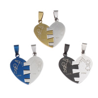 Stainless Steel Couple Pendants, Heart, word love you, plated, for couple, mixed colors, 17x30x2mm, Hole:Approx 4x8mm, 20Pairs/Bag, Sold By Bag