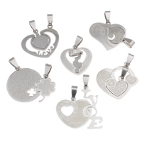 Stainless Steel Couple Pendants, for couple & mixed, original color, 12x18x1mm-29x24x1mm, Hole:Approx 4x8mm, 20Pairs/Bag, Sold By Bag