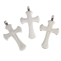 Stainless Steel Cross Pendants, Christian Jewelry & mixed, original color, 24x43x2mm-24x44x3mm, Hole:Approx 5mm, 20PCs/Bag, Sold By Bag