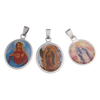 Stainless Steel Pendants, Christian Jewelry & epoxy gel & mixed, 25x31x3mm-25x36x3mm, Hole:Approx 4x8mm, 20PCs/Bag, Sold By Bag