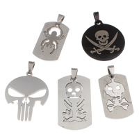 Stainless Steel Skull Pendants, plated, Halloween Jewelry Gift & mixed, 34x2mm-32x40x2mm, Hole:Approx 4x8mm, 20PCs/Bag, Sold By Bag
