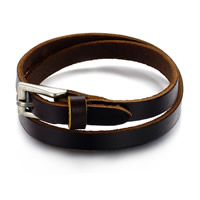 Men Bracelet, Cowhide, Tibetan Style buckle, for man & 2-strand, brown, 8.5mm, Length:Approx 17.5 Inch, 3Strands/Bag, Sold By Bag