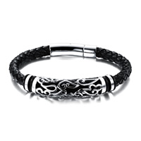 Men Bracelet Titanium Steel with PU Leather for man & blacken black 11mm Length Approx 7.5 Inch Sold By Bag