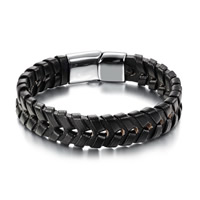 Men Bracelet Cowhide with Titanium Steel for man black 14mm Length Approx 7.5 Inch Sold By Bag