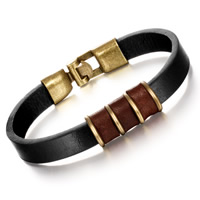 Men Bracelet Cowhide with Zinc Alloy antique bronze color plated for man black 10mm Length Approx 8 Inch Sold By Bag