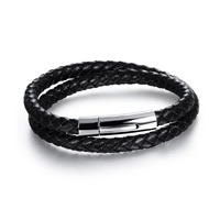 Men Bracelet PU Leather titanium steel bayonet clasp for man black 6mm Length Approx 7.5 Inch Sold By Bag