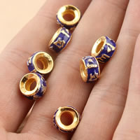 Buddhistische Perlen, Cloisonné, Rondell, vergoldet, buddhistischer Schmuck & om mani padme hum, frei von Blei & Kadmium, 8.4x4.7mm, Bohrung:ca. 4mm, verkauft von PC