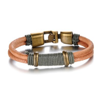 Men Bracelet Cowhide with Linen & Zinc Alloy antique bronze color plated for man 8mm Length Approx 8.5 Inch Sold By Bag