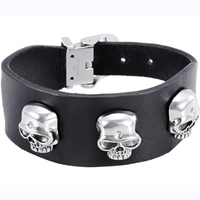 Men Bracelet Cowhide with Stainless Steel Skull adjustable & for man black 30mm Sold Per Approx 11.8 Inch Strand