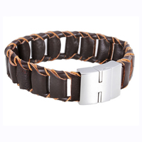 Men Bracelet, Cowhide, stainless steel clasp, for man, brown, 19mm, Sold Per Approx 8.8 Inch Strand