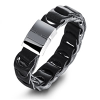 Cowhide Bracelet, titanium steel magnetic clasp, for man, black, 20mm, Length:Approx 8 Inch, 3Strands/Bag, Sold By Bag