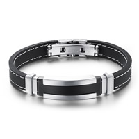 Men Bracelet, Silicone, with Titanium Steel, for man, black, 13mm, Length:Approx 7.5 Inch, 3Strands/Bag, Sold By Bag