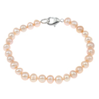 Freshwater Cultured Pearl Bracelet, Freshwater Pearl, brass clasp, Potato, natural, different styles for choice, pink, 6-7mm, Sold Per Approx 7.5 Inch Strand
