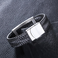 Men Bracelet Cowhide with Stainless Steel for man black 17.50mm Sold Per Approx 8.2 Inch Strand