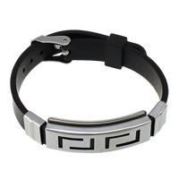 Men Bracelet, Silicone, with Stainless Steel, black, nickel, lead & cadmium free, 38.5x15x8mm,10mm, Sold Per Approx 8.5 Inch Strand