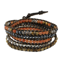 Wrap Bracelet, Gemstone, with Waxed Cotton Cord & Non Magnetic Hematite & Crystal, brass clasp, platinum color plated, natural & adjustable & 5-strand & faceted, nickel, lead & cadmium free, 8x5mm, Length:34.5-36 Inch, 5Strands/Lot, Sold By Lot