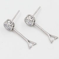 Brass Earring Drop Component real silver plated with cubic zirconia lead & cadmium free 22mm Sold By Bag