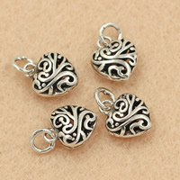 Brass Heart Pendants, antique silver color plated, hollow, lead & cadmium free, 10x15mm, Hole:Approx 2-3mm, 5PCs/Bag, Sold By Bag