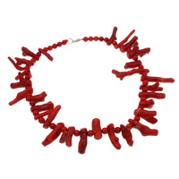 Natürliche Koralle Halskette, Messing Karabinerverschluss, rot, 8mm, 5x20mm-15x50mm, verkauft per ca. 20.5 ZollInch Strang