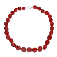 Natural Coral Necklace, brass lobster clasp, red, 12x7mm-14x10mm, Sold Per Approx 18 Inch Strand