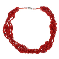 Natürliche Koralle Halskette, Messing Federring Verschluss, 5-litzig, rot, 4mm, 6x4mm, verkauft per ca. 18.5 ZollInch Strang