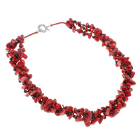 Natural Coral Necklace, with Crystal, brass spring ring clasp, 3-strand & faceted & two tone, 4x3mm, 6-13mm, Sold Per Approx 19.5 Inch Strand