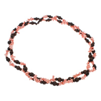 Natural Coral, with Wood, brass lobster clasp, 2-strand & two tone, 4-15mm, 6mm, 10mm,, Sold Per Approx 55 Inch Strand